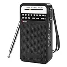 Huudngeje Am FM Pocket Radio, Transistorradio med högtalare, hörlursuttag, bärbar radio för inomhus- och utomhusbruk