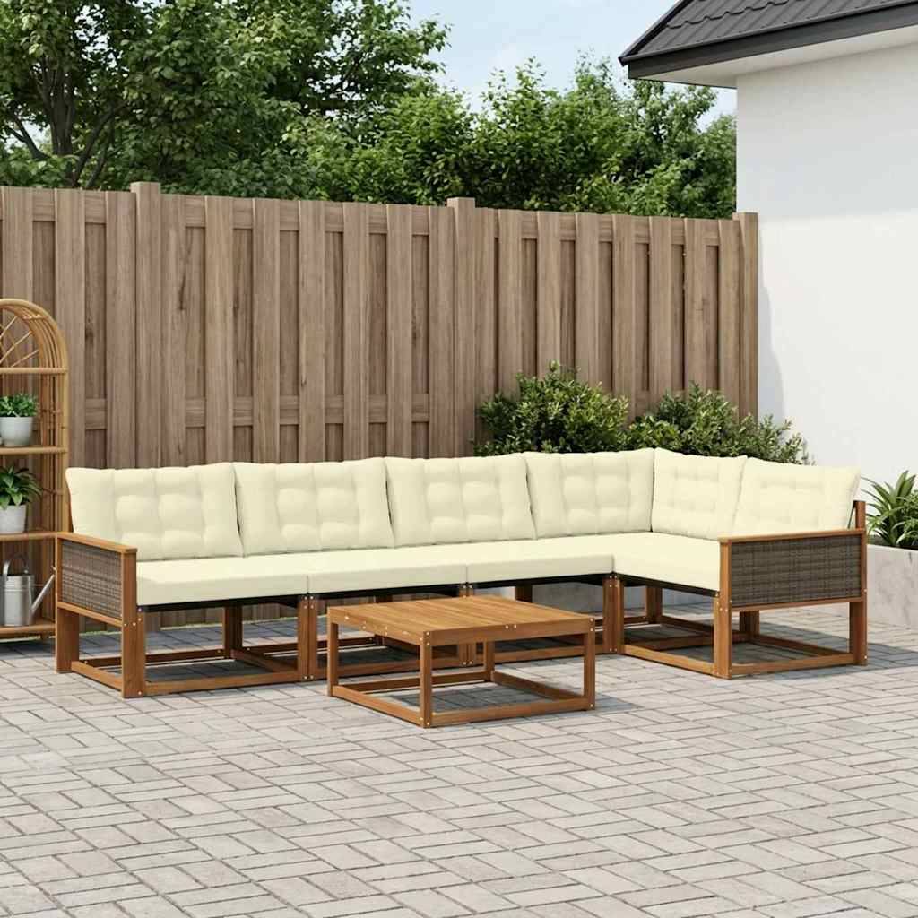 Udendørs Sofagruppe Med Pude 6 Dele - Natur og cremefarvet / Grå rattan