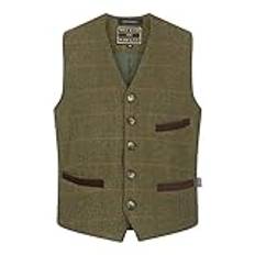 Walker & Hawkes - Herr tweed väst formell teflon klänning väst, Mörk salvia, XXL