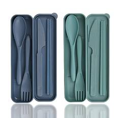 DIYJEP Bestickset, 2 st camping bestick med resväska, plast resebestick sked kniv gaffel ätpinnar fodral, campingbestick bärbar camping bestickset återanvändbara för picknick utomhus