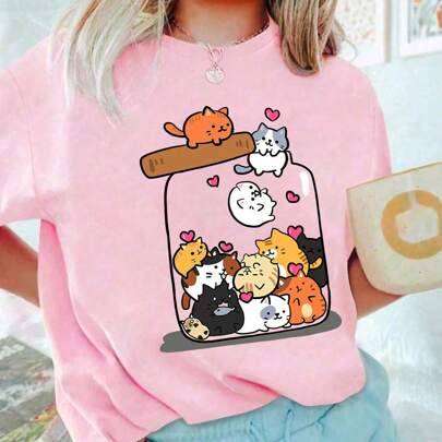T-shirt med rund hals och kort ärm för flickor, rosa, för tonåringar och studenter, sommar (6Y,8Y,9Y,10Y,14Y,11Y,12Y,13Y)