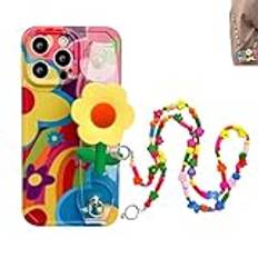 Flower with Lanyard Neck Strap Silicone Phone Case for Phone, Colorful Doodle Flowers Crossbody Strap Phone Case, Crossbody Phone Case with Lanyard and Wrist Band Kickstand(B,13 pro max)