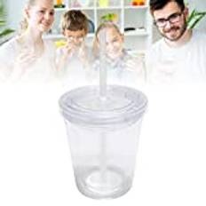 Plastmugg resemugg med sugrör, plastförseglad mugg med dubbla lager för fruktjuice, smoothie, juice, kaffe (350 ml)