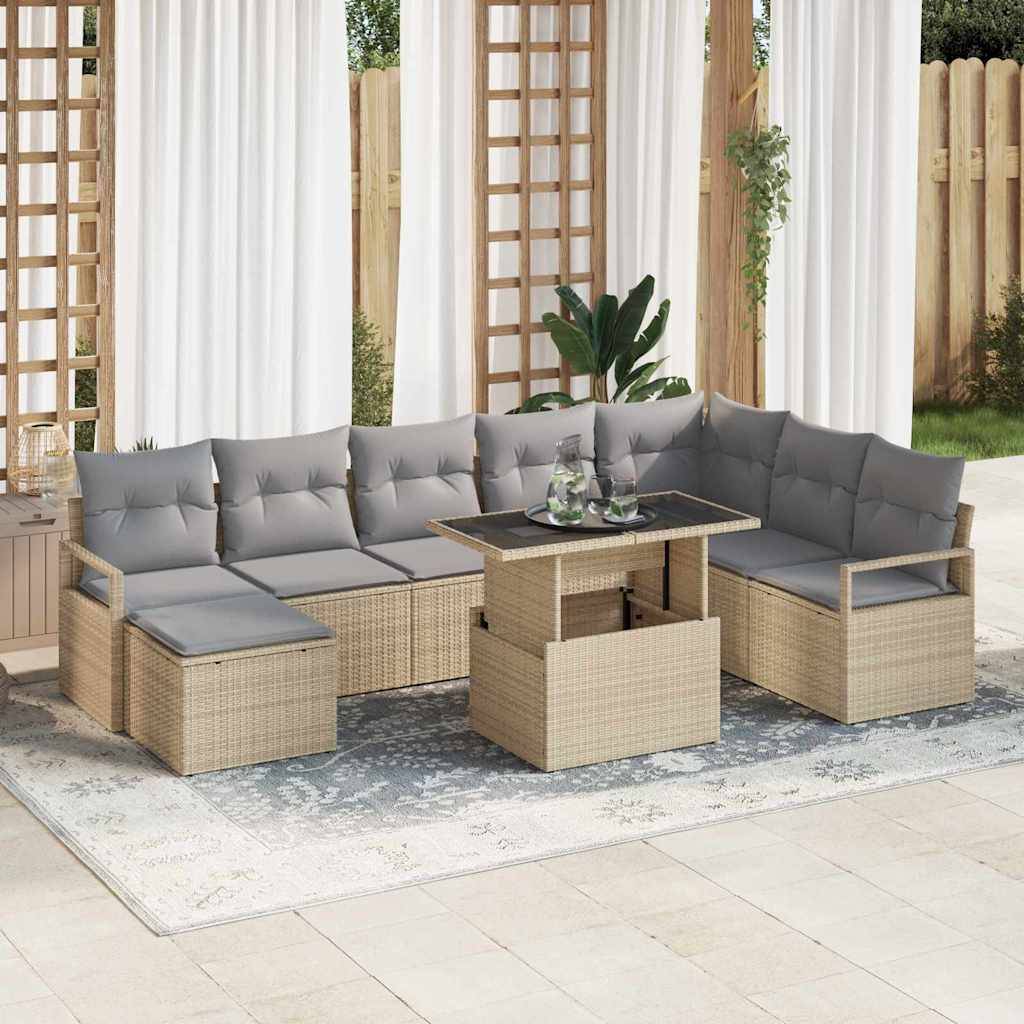 Havesofa Sæt 9 stk. Beige og lys grå polyrattan