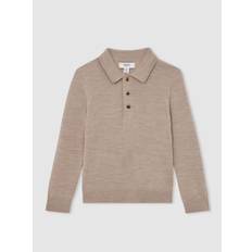Reiss Reiss Wheat Melange Trafford 9-13 yrs Merino Wool Long-Sleeve Polo Shirt - 134140cm