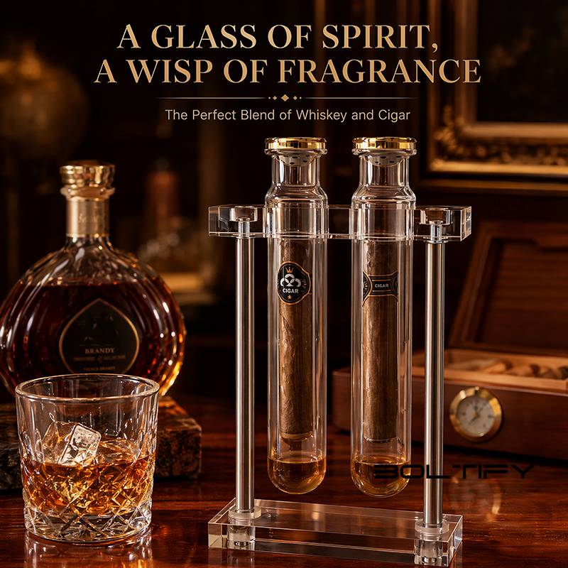 New Cigar Humidor for 2 Cigars Flavoring,Glass Tubes, Balls and Acrylic Stand, Portable Travel Cigar Case Gift Set for Flavor