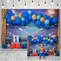 Pojke 1:a födelsedagen fotografi bakgrund boxningsring blå ballong baby shower porträtt sportbakgrund för fotostudio 240 x 180 cm