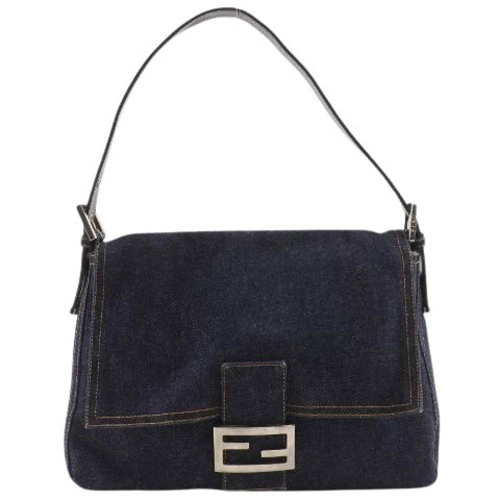 Fendi Vintage Pre-owned Mamma Baguette Skuldertaske i Denim - Vintage - Dame - Blå - ONE SIZE - Uld