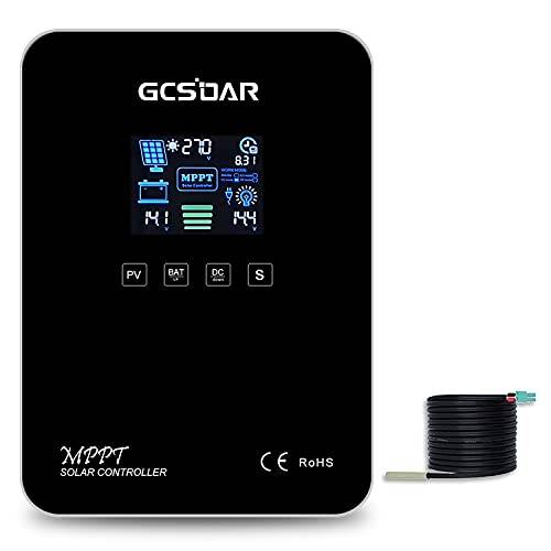 GCSOAR MPPT solladdningsstyrenhet 60 A 12 V 24 V Auto Max PV 100 V vanlig negativ injektering solpanelregulator LCD-skärm för förseglad gel översvämmad LiFePO4 användartyper (MPPT 60A + RTS)