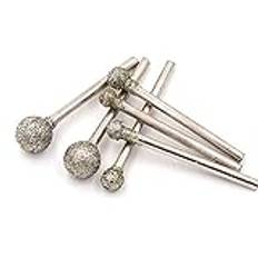 Professionella bitar for spikskärare, 5X 3 mm skaft korn 60 sfärisk diamant polering Sliphuvud monterade spetsar for Dremel roterande rund hjul granit borr (3 mm x 10 mm 60 korn)(3mm x 8mm 60 Grit)