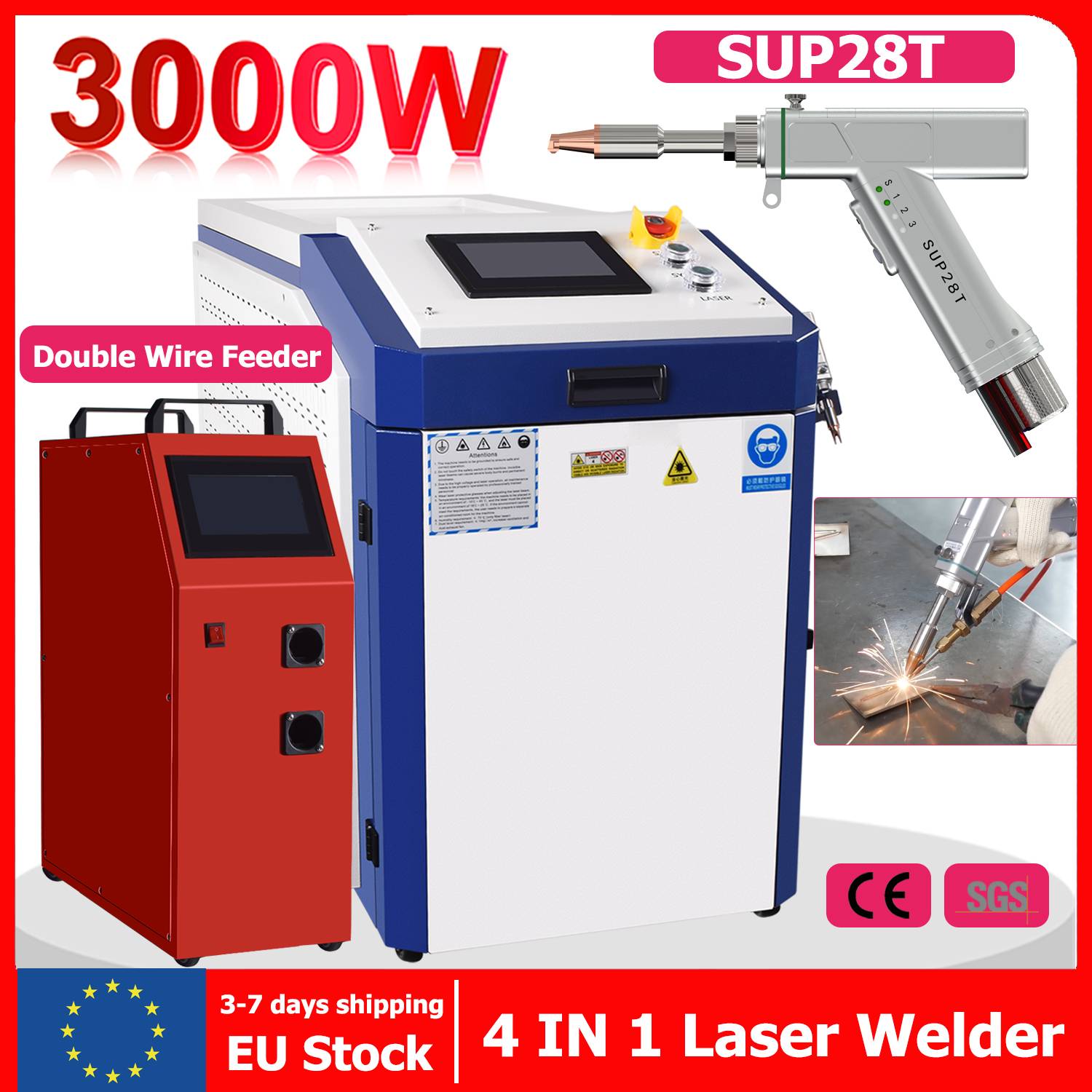 3000W Raycus Laser Welder SUP28T Laser Gun Handhend 4 IN 1 Laser Welder Welding Cutting Cleaning Soldering Machine for Metal