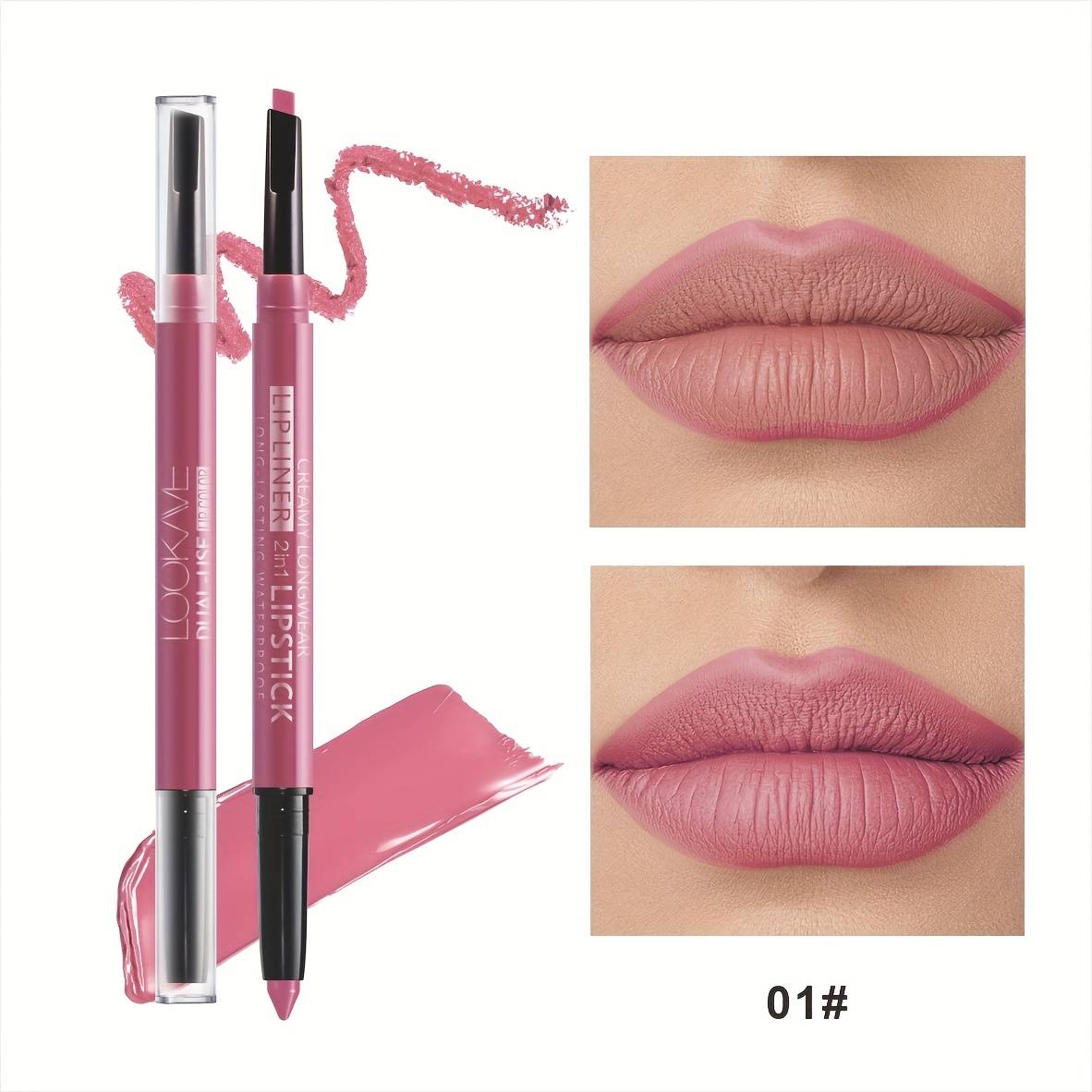 TEMU Double-ended Long-lasting, Easy-to-apply Matte Rotating Lipstick Pen, Natural Waterproof Lip Liner Pen Makeup, Suitable For Beginners To Use Lip Liner Lipstick.