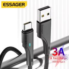 Essager USB Type C-kabel 3A Snabbladdning Mobiltelefoner Laddningssladd för Xiaomi 12 Redmi Note 11 10 Pro Samsung Oneplus Data Wire 0.25m svart