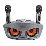 Bärbar karaokemaskin för vuxna och barn, 2 × 15 W uppladdningsbar Bluetooth 4.2 högtalare med 2 trådlös mikrofon, stöd för Bluetooth/litet minneskort/USB/AUX/FM/Karaok(Pistolens färg)