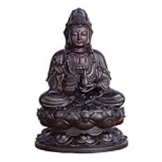 Buddhist Avalokiteshvara Kuanyin, Guan Yin-staty av trä, Buddhismstaty på Lotus - kinesiska Feng Shui-presenter(Black,18cm)