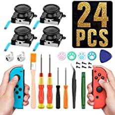 TiMOVO 4 Pack Joycon Joystick Replacement, 3D Analog Thumb Sticks for Nintendo Switch OLED 2021 / Switch/Switch Lite Joycon, 24 in 1 Repair Tool Kit with Thumb Grip Caps, Pry Tool, Screwdrivers