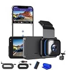 HD Dash Cam with WiFi & GPS, 1296p Car Dashcam Front and Rear Camera, Dual Lens Dashboard Dash Camera Kit, Night Vision, Full HD, Loop Recording, 140° Wide Angle, App Control, With 32/64GB SD Card(HD+
