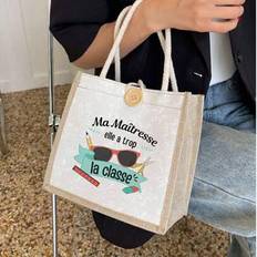 Mini Chic &#34;Maitresse Maitre On Vacation Do Not Disturb&#34; Printing Bag Gift For Teachers Tote Bag - Stylish Beige Holder Bag,Perfect Gift For Her, Ideal - Khaki
