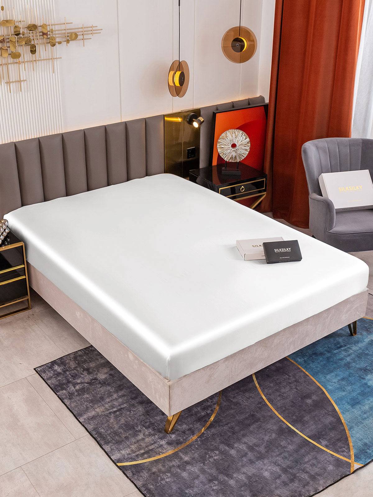 19Momme Mullbärssilke sömlöst Dra-På-Lakan - Vit / 1.4m Säng(140x200+45cm)