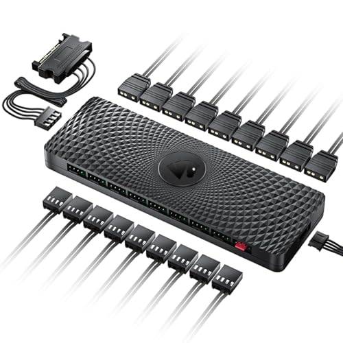 AsiaHorse 2 IN 1 ARGB/PWM 9 Ports Lüfter Hub, Verteiler mit SATA Power, PWM Funktionslüfter Adapter, 12V4PIN-PWM und 5V3PIN-ARGB Anschlüsse, Motherboard-Steuerung Hub, Kabelmanagement