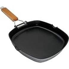 WECOOK! Ecostone grillpanna induktion smidig, 20 x 20 cm, non-stick beläggning ILAG ekologisk PFOA-fri, gjuten aluminium, 5 mm tjock, hopfällbart trähandtag, vitrokeramik, gas