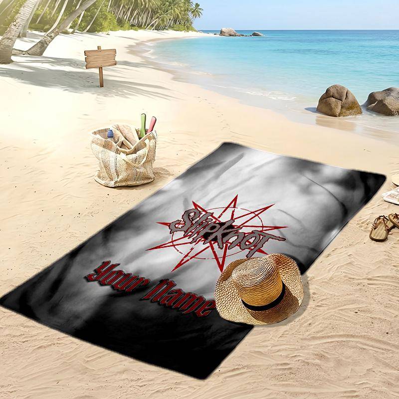 Slipknot Egen strandhandduk, Tryck ditt namn Text Lättviktig Absorberande Handduk för Simning Resor