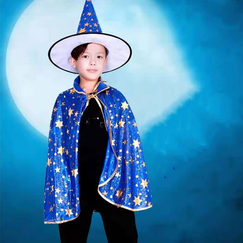 Halloween Cloak Set Wizard Cape With Hat - Blue / One size