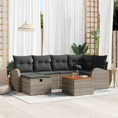 7 stykke havensofa sæt med puder grå poly rattan
