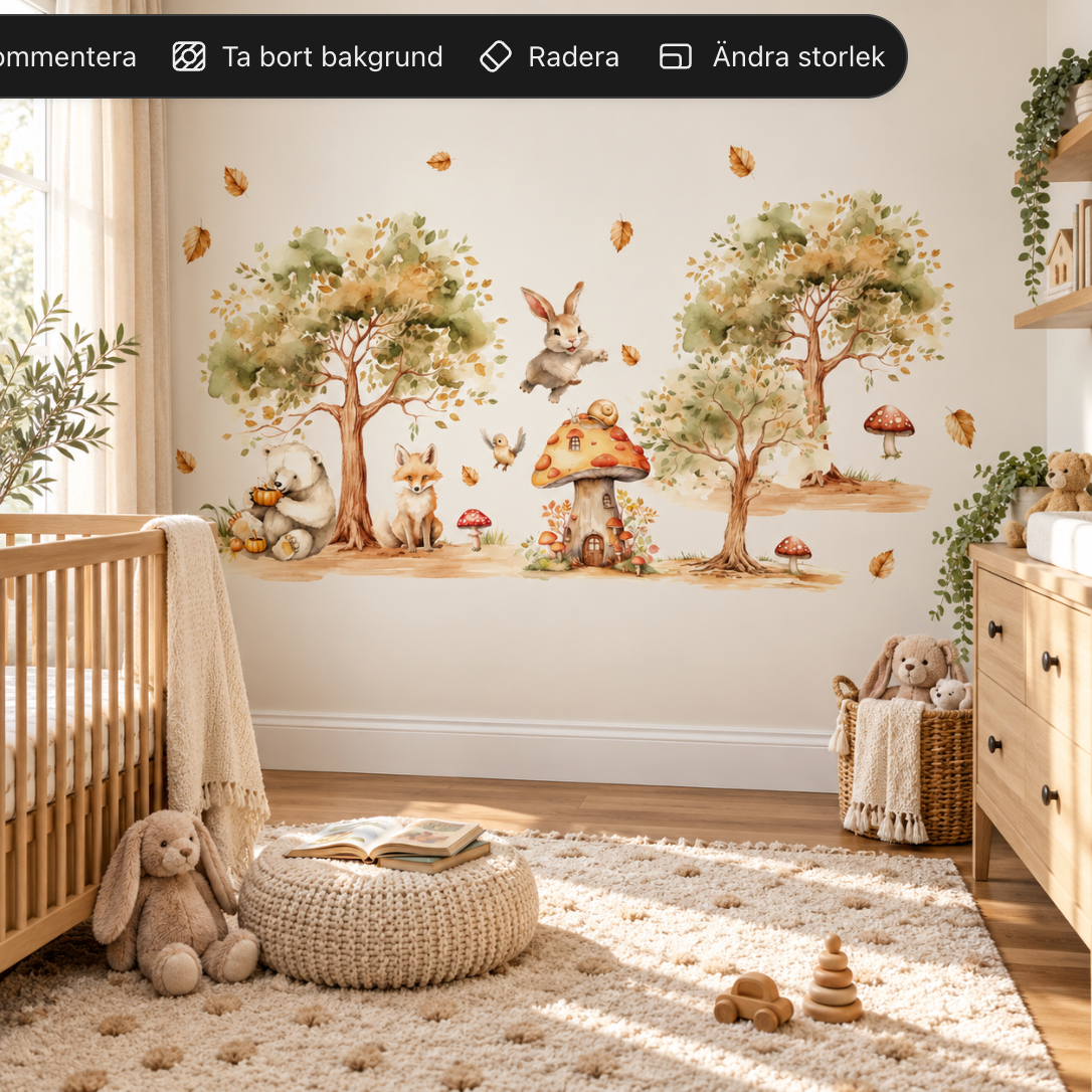 Väggdekal med räv, kanin och björn i höstskog