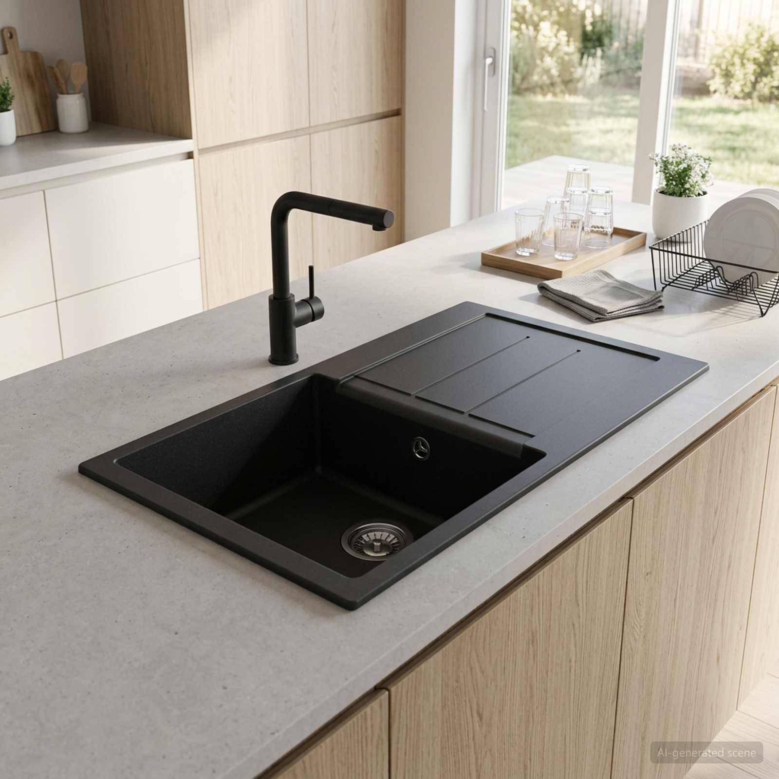 Køkkenvask med enkeltkumme Granite 78 x 50 x 20 cm Grafit