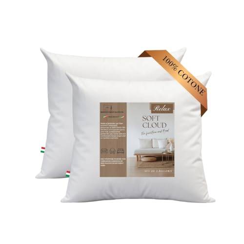 GM Soft Cloud Soffkudde, set om 2, 40 x 40, multifunktionell kudde, 2-delad dekorativ innerkudde med allergivänlig fiberfyllning fodrad med 100 % färskt bomullstyg - Tillverkad i Italien