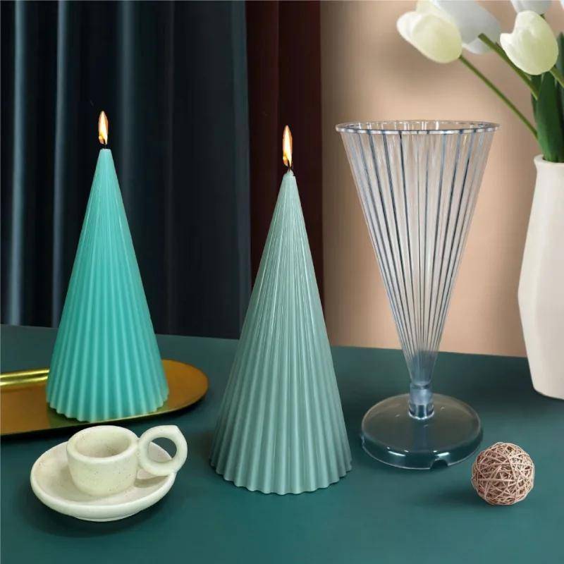 Fine Tooth Striped Cone Cylindrical Candle Mold Striped Cone Scented Candle Making Mold 3d Geometric Cone Acrylic Plastic Mold Kit Home Decor Gift