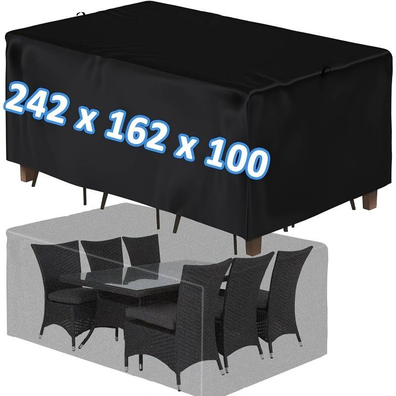 TEMU Heavy-duty 210d Oxford Fabric Garden Furniture Cover - Black Outdoor Table & Chair With /lock Closure, Fits Round Rectangular Sets, Snowproof - Cover For Year
