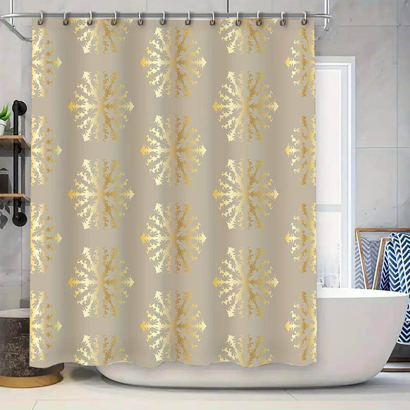 Lyxig Guld Damask Duschdraperi Modern Badrumsdekoration med Vita, Guld och Silverfärger för Hemmets Badrum