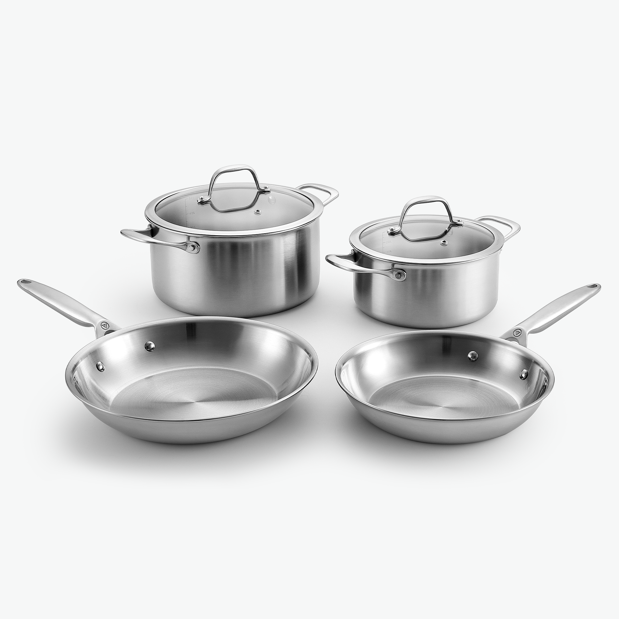 Viretta 3-Ply pande & gryde sæt - Rustfrit stål Essentials Sæt - 4 dele / Glas