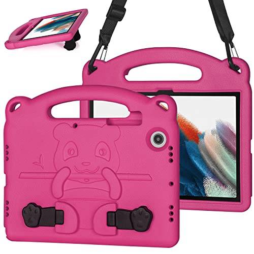 Samsung Galaxy Tab A8 10,5 Tum Fodral 2022 (SM-X200/X205/X207), Slitstarkt Stötsäkert för Barn, Multi-Angle View Stand Med Axelrem, Rosa