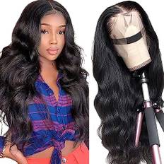 Brasiliansk peruk av människohår, 13 x 4, Body Wave, spets framtill, brasiliansk damperuk, naturliga lockar, (28 tum), 150 % densitet, utan lim eller tejp, peruk av mänskligt hår för svarta kvinnor,