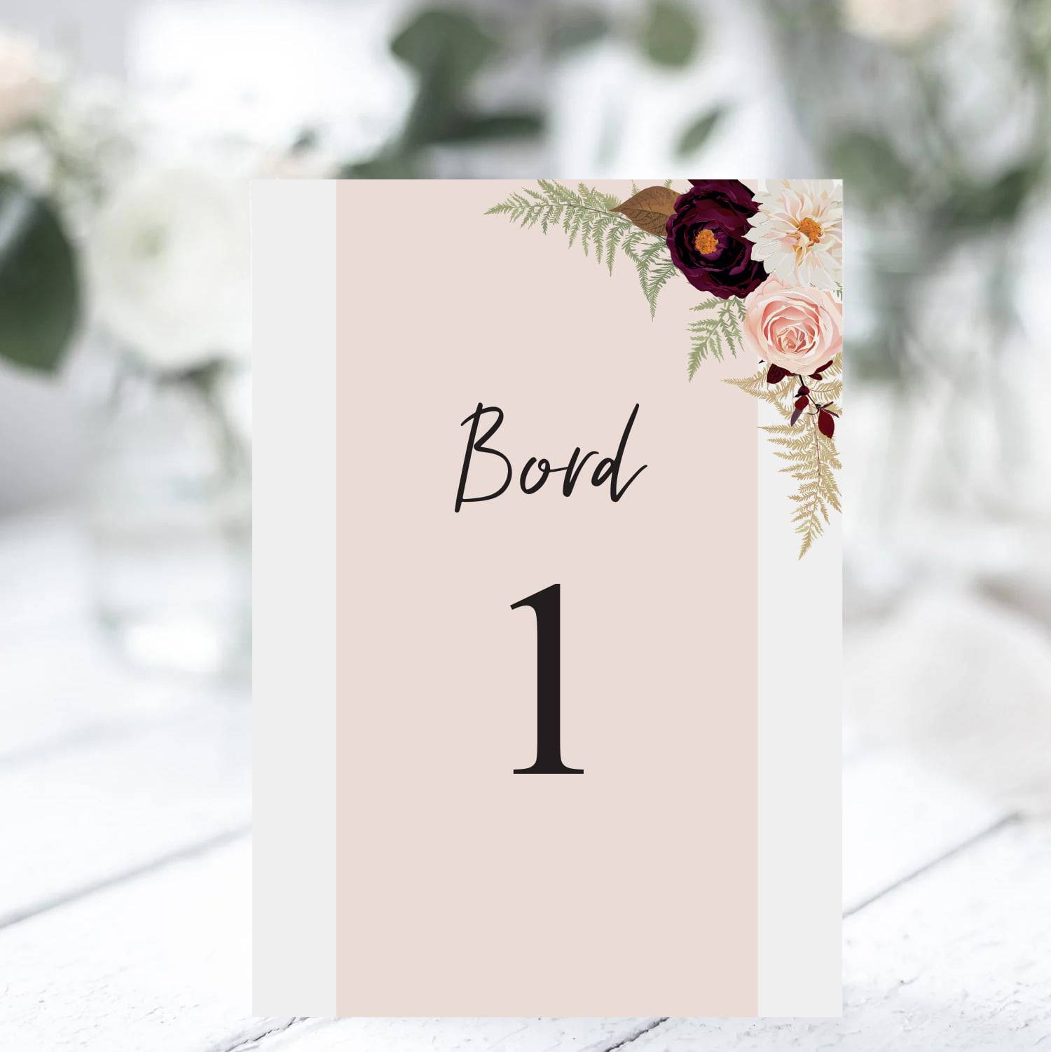 Bordnummer Til Bryllup - Flower Bouquet / Bordnummer 1-8