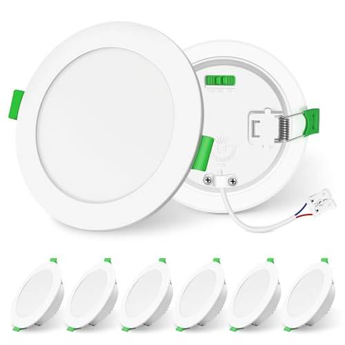 ALUSSO LIGHTING Dimbar infällbar LED-spotlight, 10 W, 1 050 lm, extra platta takspotlights, varmvit 3 000 K, naturvit, 4 000K, kall vit 6 500K, vattentät badrumsplats, 6 st