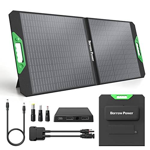 Borrow Power 40–200 W solpanel-set, 18 V bärbar, vikbar laddare med MC4, USB + DC, hög konverteringshastighet för hem, husbil, camping, powerbank (vikbar 100 W)