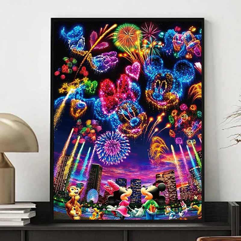 Disney Tecknad Diamantmålning Disney Fyrverkerishow Drömkarnival Illustration 5D DIY Konst Korsstygnsats Mosaikbroderi Heminredning Gåva blue