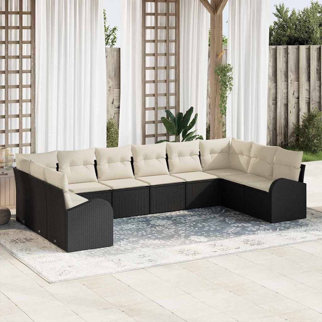 vidaXL Havesofa Sæt 10 stk. Sort og Hvid polyrattan
