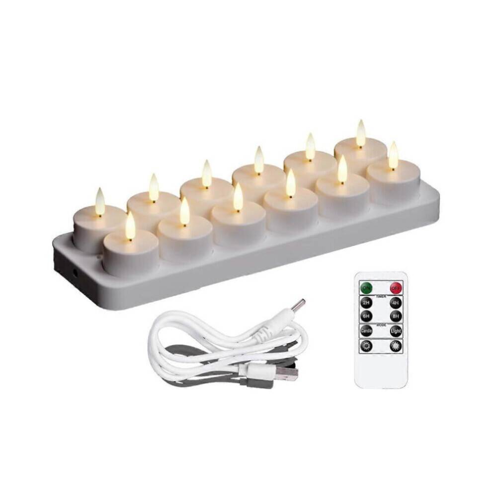 Uppladdningsbara värmeljus, 12 st. uppladdningsbara ljus med fjärrladdare, LED-ficklampa