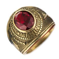 Gold Marines Men's Ring - 925 Sterling Silver With 18k Gold Men's Ring - United States Marines - Red Stone