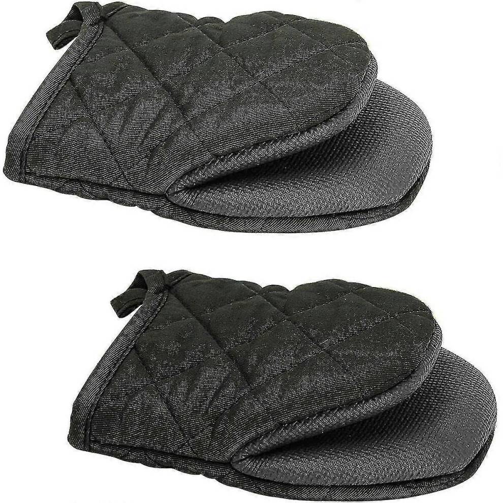 Mini Oven Mitts Heat Resistant Non Slip Neoprene Cotton with Hanging Loop Microwave Oven 2 Pack Mini Oven Mitts