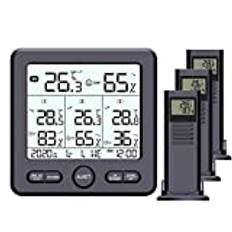 Oniissy LCD digital termometer hygrometer med 3 sensor, inomhus/utomhus luftfuktighetsmätare, trådlös väderstation med bakgrundsbelysning, komfortikon, piltrender för temperatur och fuktighet