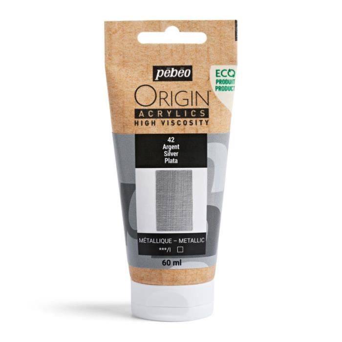 Acrylic paint - Silver - 42 - High viscosity - Pébéo - Origin acrylics - 60ml
