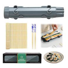 YSOOUA Sushi Maker Kit Tragbarer Sushi Maker Bazooka Sushi Set mit Rolling Matte Stäbchen Handbuch Formformen DIY Sushi Roller Tool für Anfänger zu Hause (Grau)