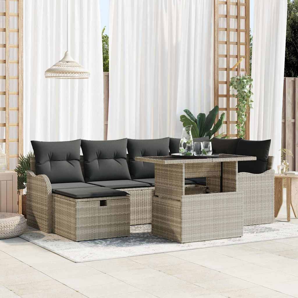 vidaXL Havesofa Sæt 7 stk. Lysegrå polyrattan