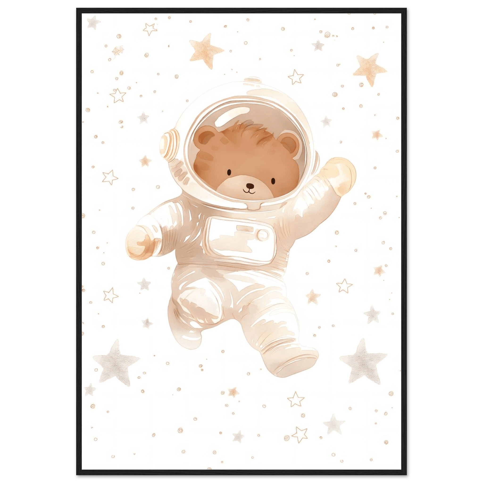 Björn astronaut poster-70x100 cm / 28x40″ / Med ram / Svart